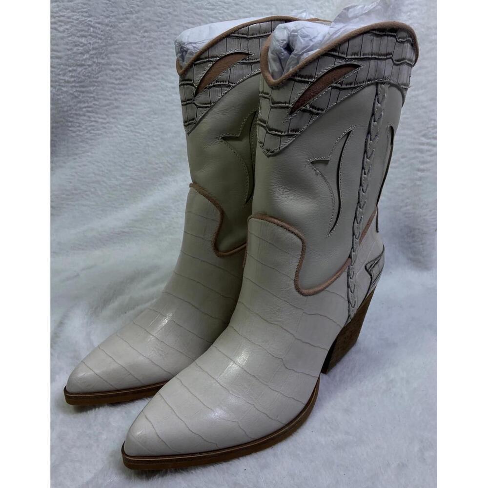 Dolce Vita Loral Croco Cowboy Cowgirl Western Boot Ivory Size 7.5